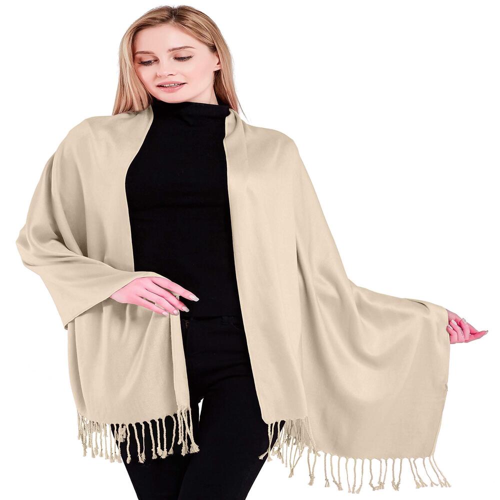 6878 Nude Champagne Solid Color Tassels Design Nepalese Shawl Seconds Scarf